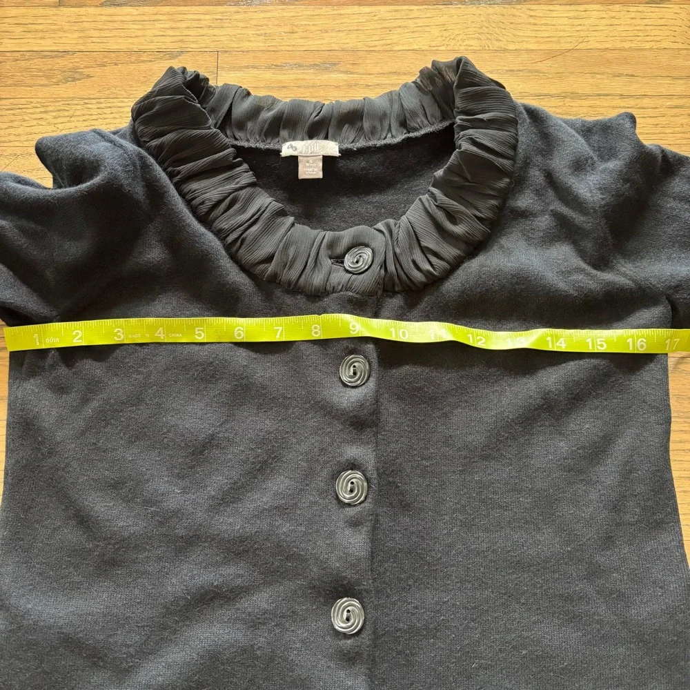 J. Jill Womens Small Petite Black Ruffle Trim Button Front Cardigan‎ Sweater